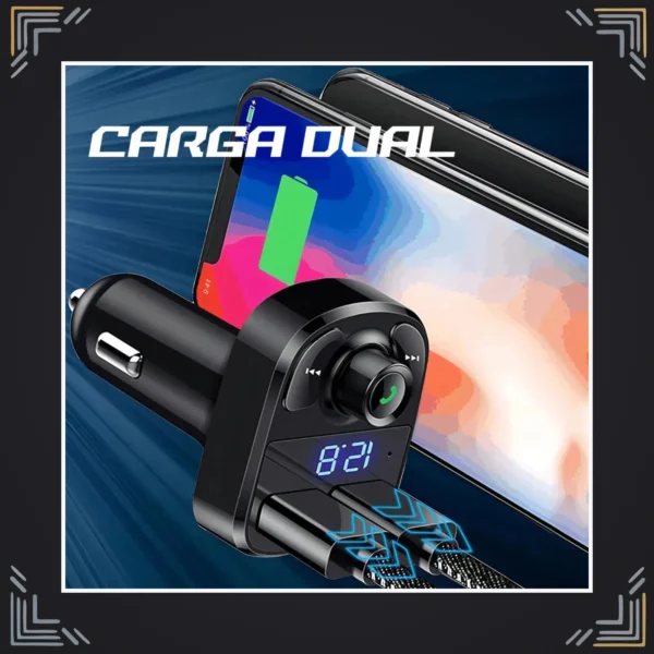Transmisor FM Bluetooth para Carro con Cargador Dual USB