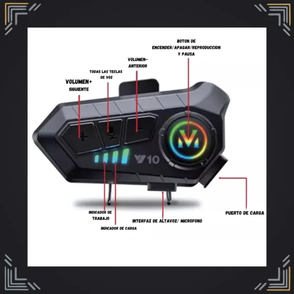 Auricular Bluetooth para Casco IPX6 · 1000 mAh · 25 h · RGB