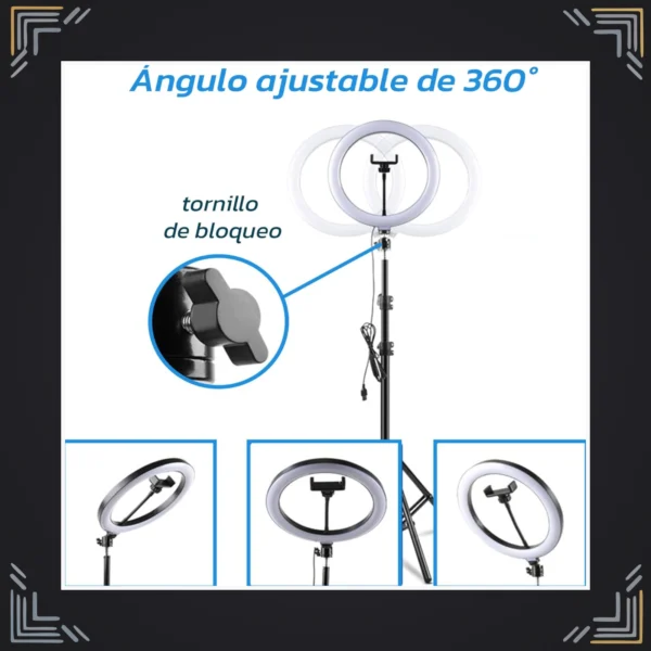 Aro de Luz Selfie LED 26 cm · 3 Tonos + Trípode 2,1 m · USB