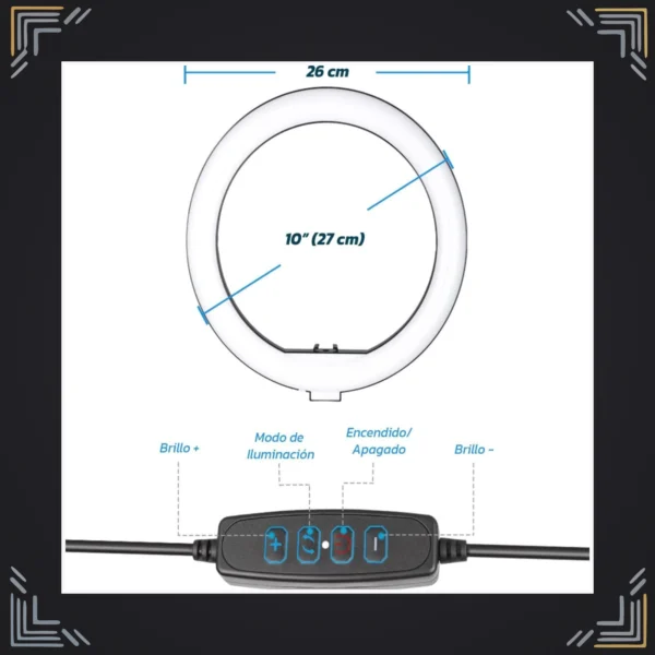 Aro de Luz Selfie LED 26 cm · 3 Tonos + Trípode 2,1 m · USB