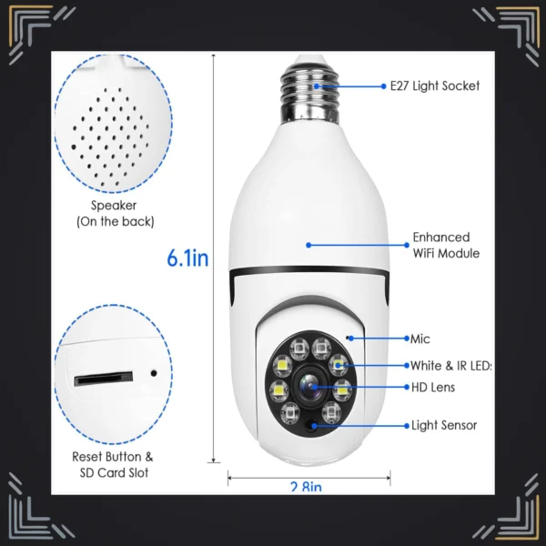Cámara Bombillo WiFi 360° 1080P