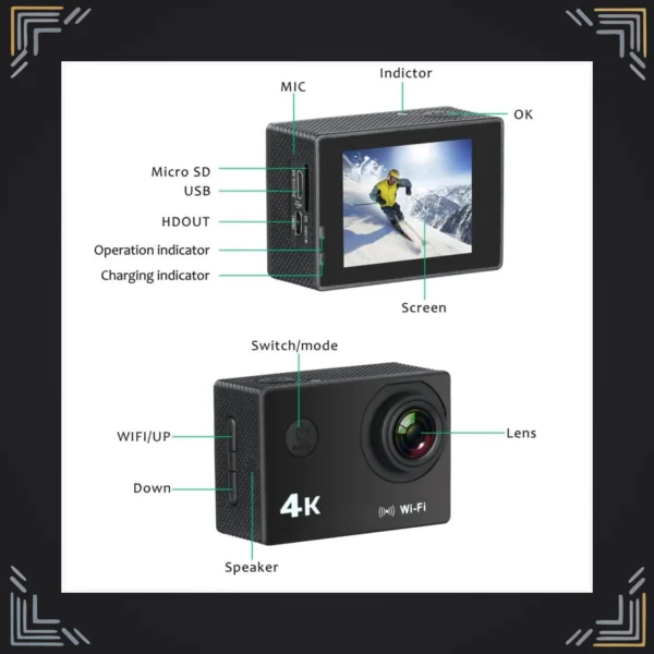 Cámara Deportiva 4K WiFi Sumergible 30 m