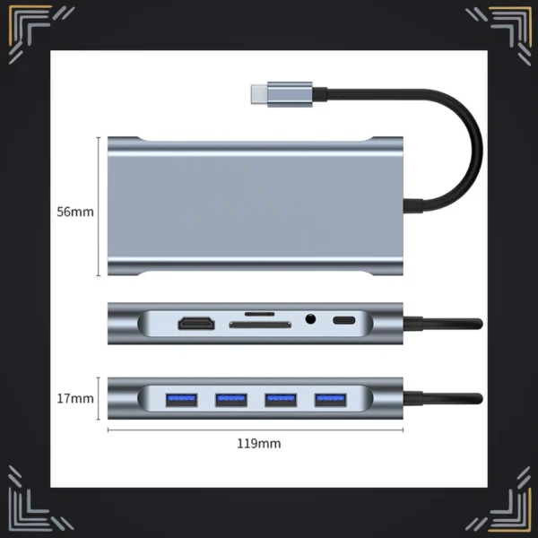 Hub USB-C 11 en 1 · HDMI 4K · PD 100W · RJ45 · SD/TF · VGA
