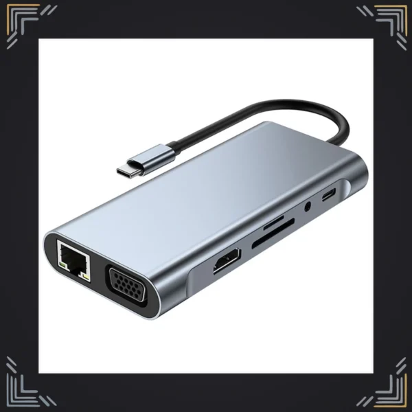 Hub USB-C 11 en 1 · HDMI 4K · PD 100W · RJ45 · SD/TF · VGA